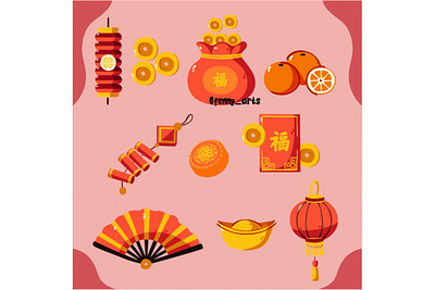 Elements Collection for Chinese New Year asian celebration chinese coin culture decoration festival firecracker greeting holiday icon lantern new orange party season symbol tradition traditional year