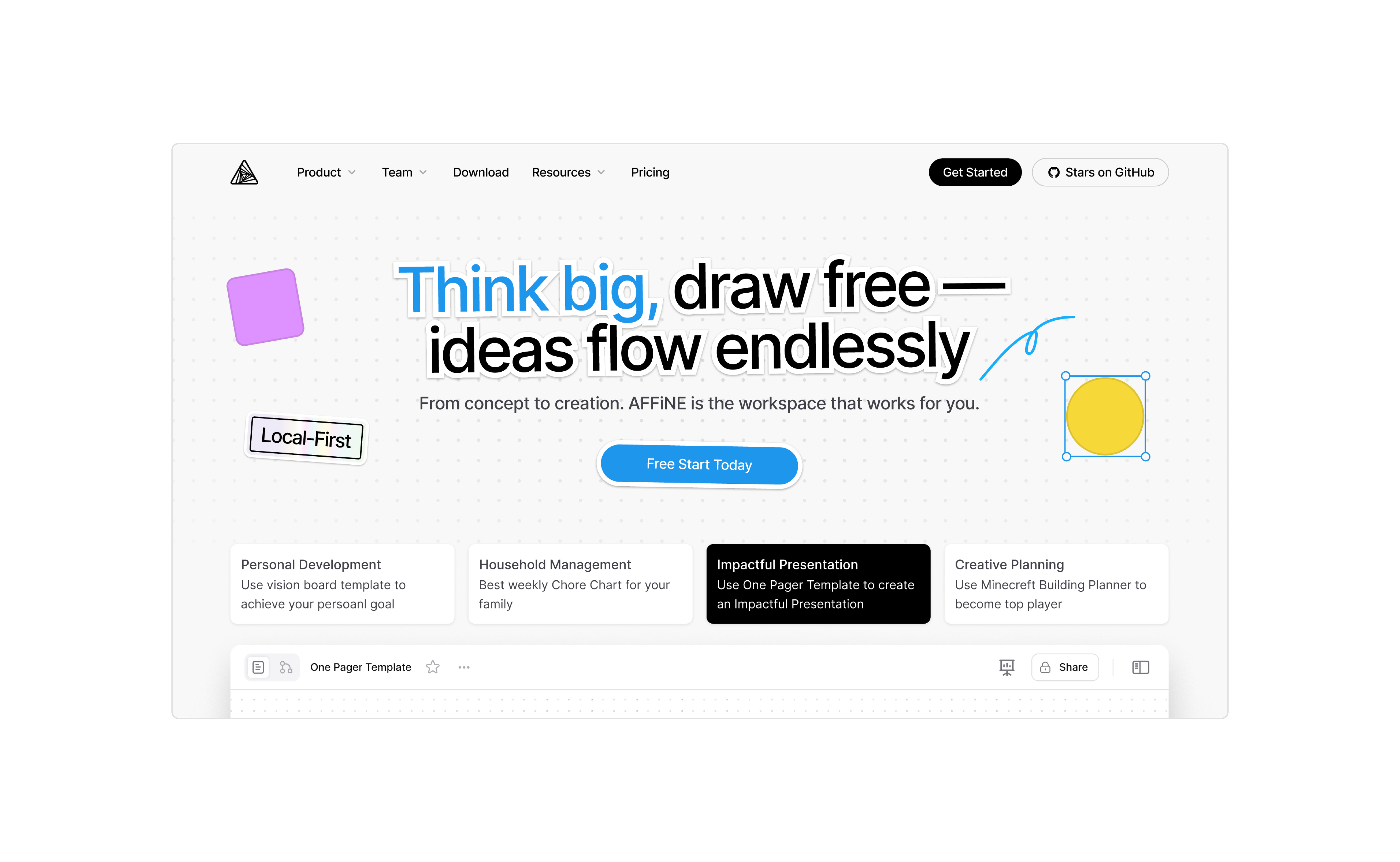 Whiteboard landing page affine app branding design landing page productivity ui ux visual web website whiteboard