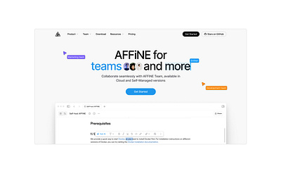 team landing page affine branding design landing page productivity tool ui ux visual web website