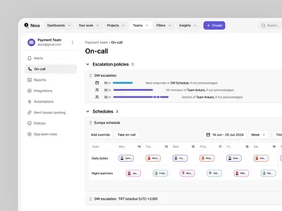 Team Management Dashboard calendar dashboard management on call product schedule team ui ux