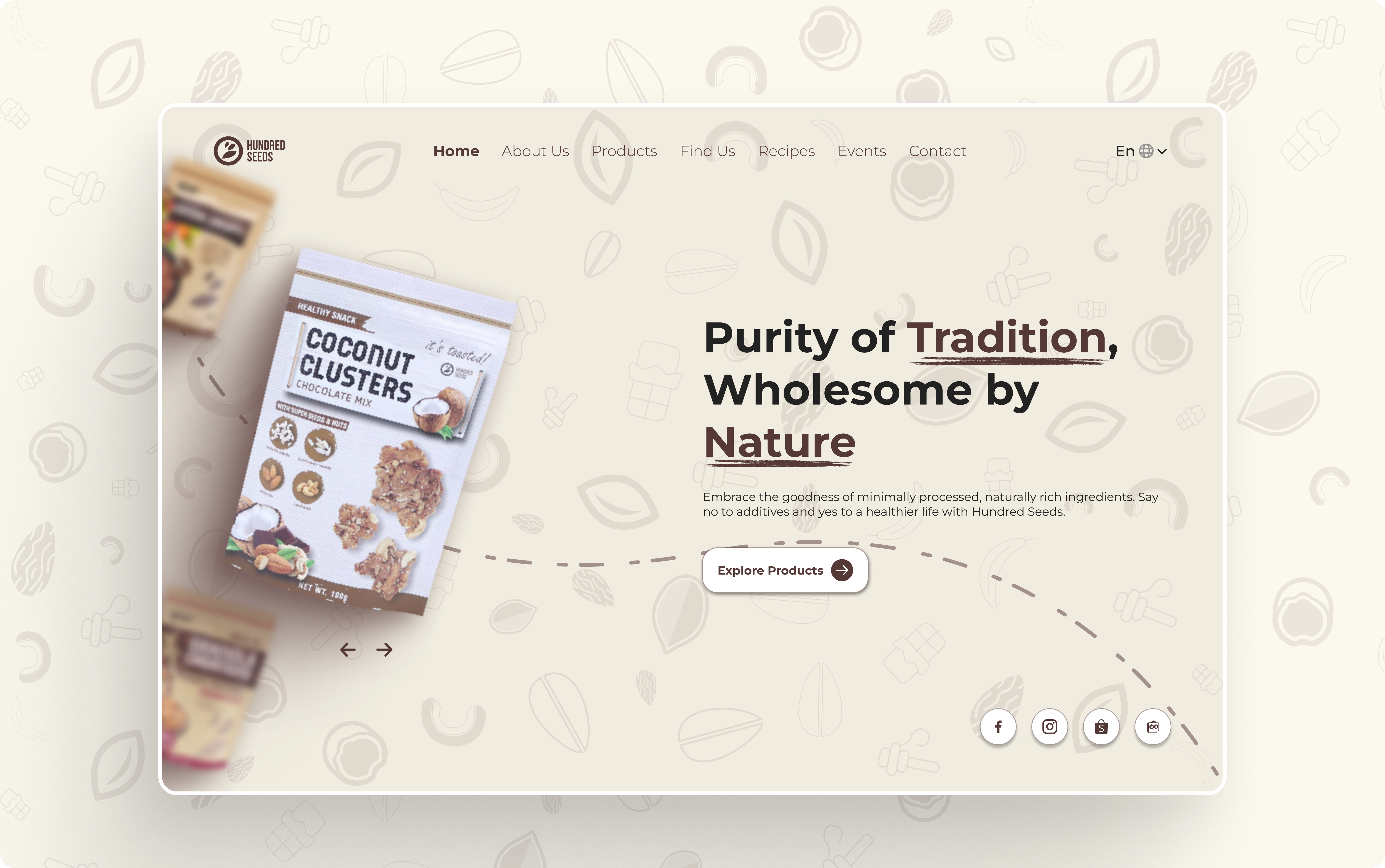 Hundred Seeds - Product Landing Page Website [Hero Section] bali branding brown design granola graphic design health hero hundred seeds illustration logo product snack typography ui ux vector website