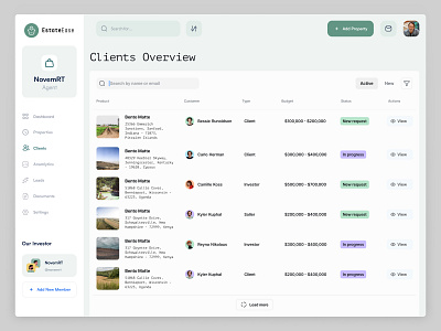Real Estate Client Overview | Dashboard Design | SaaS Product agent workflow client management client overview dashboard crm dashboard dashboard design holelore lead management minimalist ui modern ui property listings property management real estate platform real estate saas saas design sales analytics ui ux design user centric design