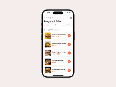 Food menu category UI Design minimalist restaurant ui