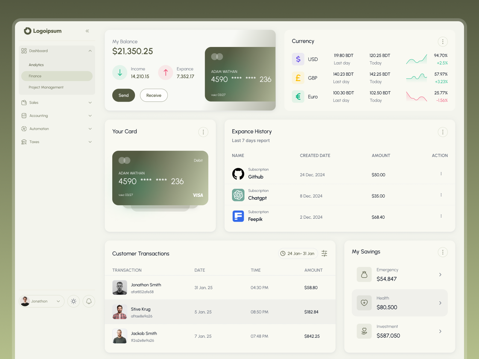 Personal Finance Dashboard UI dashboard dashboard card dashboard design dashboard finance dashboard ui ewallet finance finance app finance ui financial dashboard fintech fintech dashboard minimal monochromic sidebar ui ui design wallet web ui