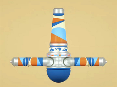 Striped Saber: 3D Animation 3d 3d animation 3d art 3d art work 3d design blue color design digital digital art geometric object orange playful saber silver striped stylized unique visual design