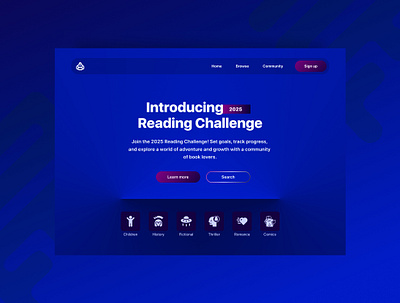 Hero Page for a Reading Challenge 2025 blue landing page readingchallenge ux uxdesign web page