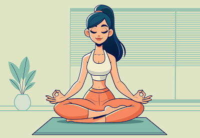 Cute Girl Yoga Flat Illustration Style 2d banner cartoon cartoon girl character design cover design female fitness flat girl graphic design gym illustration minimal ui ux vector yoga