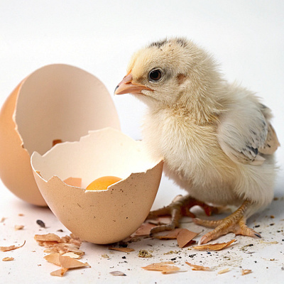 A close-up stock photo of a newly hatched chick emerging graphic design posters