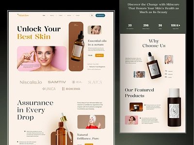 Beauty Products Web Design: Landing Page - Home Page UI beauty beauty clinic cosmetic discover e commerce website ecommerce ecommerce product face care homepage landing page product shopify skin skin care skin care beauty skincare ui design web design webdesign website design