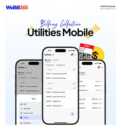 WeBill365 Mobile - Utilities app bank bill billing blue design figma khmer khqr ui webill365