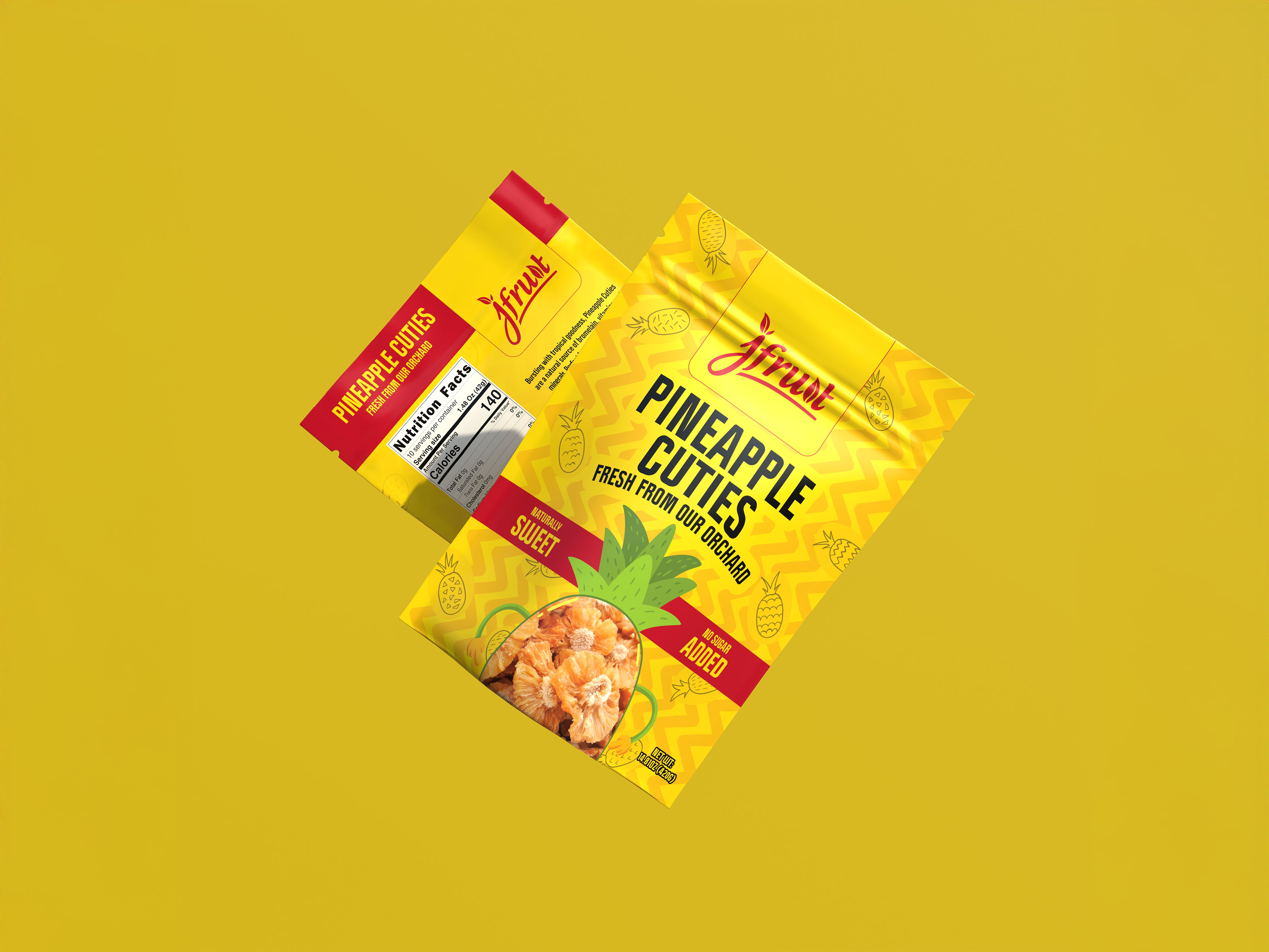 Pineapple Cuties Fruit Pouch Packaging | Food Product Packaging bottle box brand identity branding coffee bag food packaging fruit fruit packaging pineapple pouch packaging sachet supplement typography yellow
