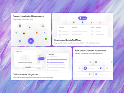 [Features] Creause - Bento UI Design apps bento bento design component creause feature integration integrations product landing landing page management minimalist modern project purple real time software task tech ui