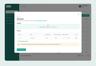 Clinic Dashboard -Add doctors modal add doctors clinic dashbaord clinic web app doctors health patients