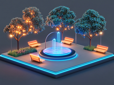 Glowing Fountain Plaza 3d modelling blender cgi futuristic peaceful r1n7t0xb