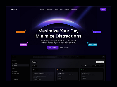 TaskLift - Task Management Website activity daily task dashboard data header hero landing page list view management product design saas saas design task task management task tracking team team collaboration web web design website