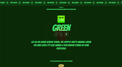 GreenScreen token on Solana builder meme coin landing page meme coin website meme token memecoin design memecoin website website builder