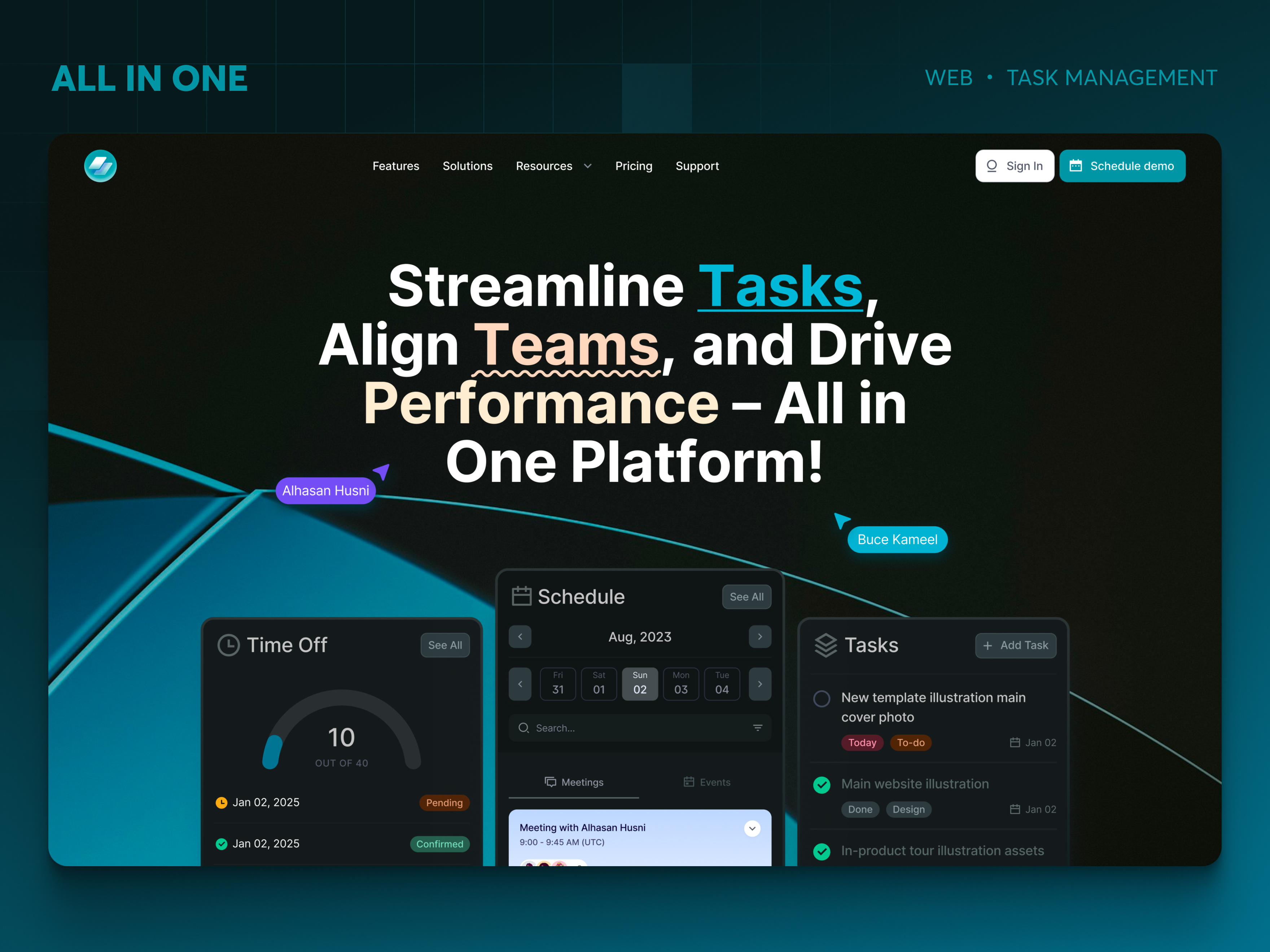 All in One Platform app application design management markting schedule tasks team time ui ux web
