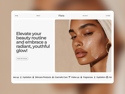 Flora - Skincare Hero Section Design Exploration account app beauty card cart ecommerce hero image hero section makeup marquee mobile model navbar product skincare ui ux website