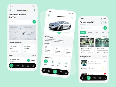 Car Parking Mobile App automotive car app gps interface ios app design mobile app mobile ui park ui parking app design parking management parking spot parking ui rental car app searching parking tesla tracking ui vehicle