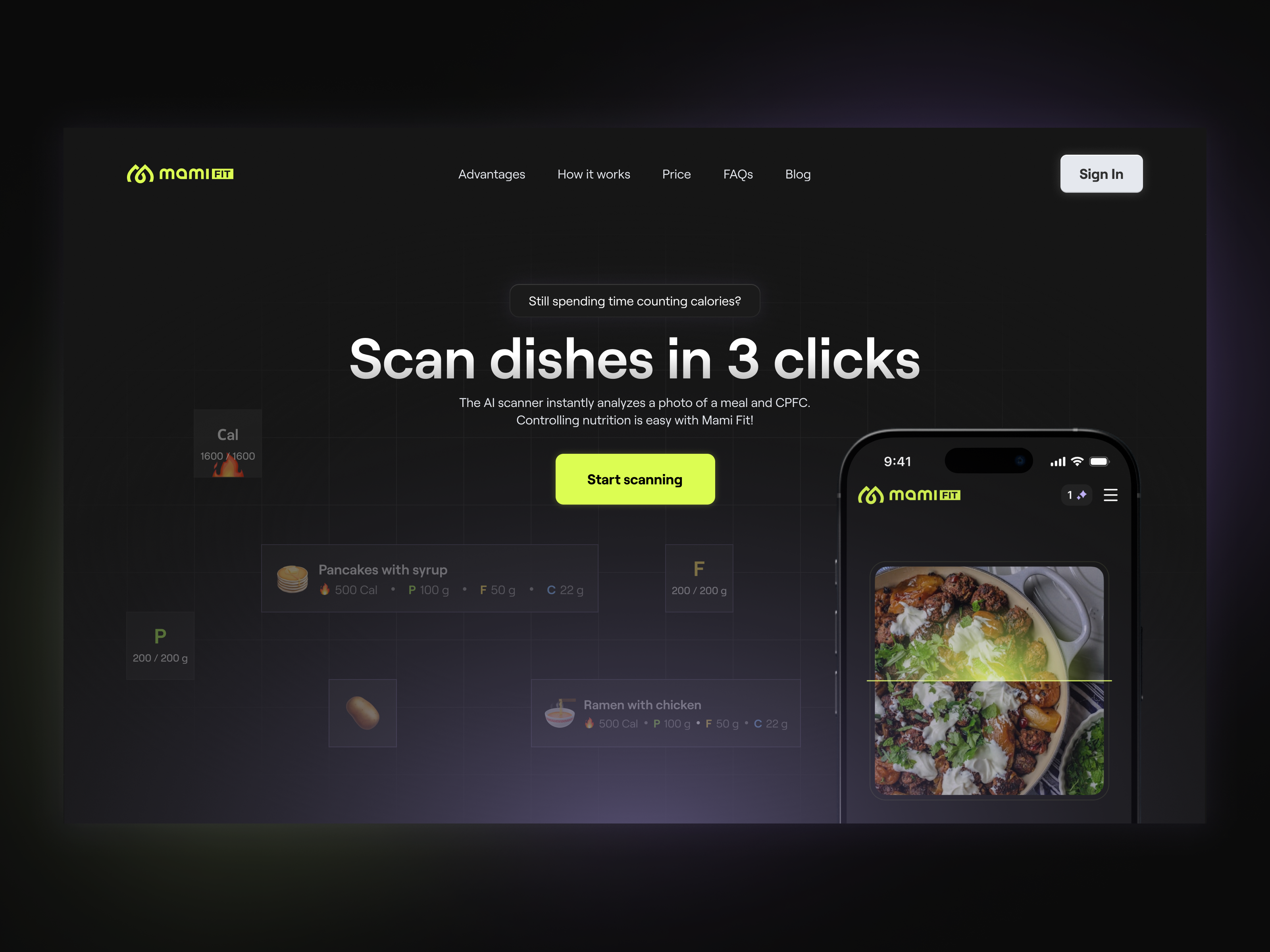 Food tracking AI Scanner Website | Landing page ai calorie concept design food food tracking hero landing scan tracker ui uiux ux web website