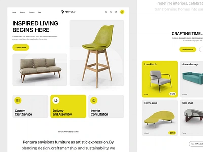 Pentura - Website Landing Page animation chair decor ecommerce furniture homedecor interior landing page marketplace online shop shop shopify sofa store table web web design