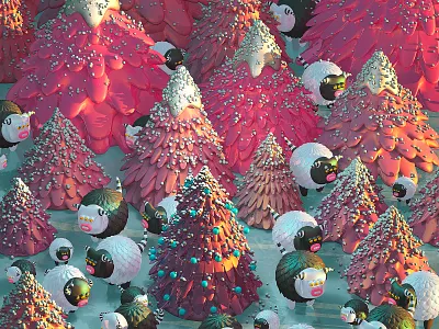 Christmas Forest 3d 3d art christmas christmas tree illustration monsters