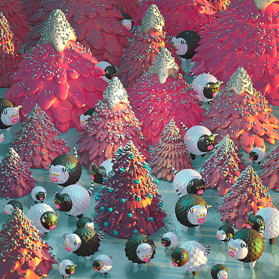 Christmas Forest 3d 3d art christmas christmas tree illustration monsters