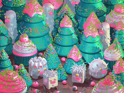 Christmas Candy Forest 3d 3d illustration 3d monsters character design christmas illustration monsters