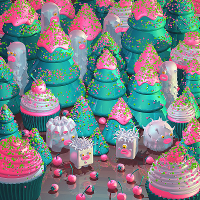 Christmas Candy Forest 3d 3d illustration 3d monsters character design christmas illustration monsters