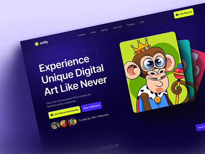 NFT Landing page UI Design design landingpage landingpageui moderndesign new design nft nftapp nftlandingpage nftui nftwebsite purple uiux webdesign website websitedesign