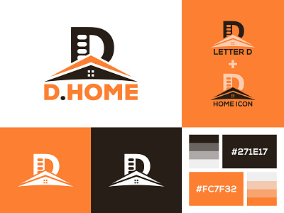 Letter D Home Logo Design abstract logo architecture logo brand identity branding building construction logo design house illustration letter d logo design logo design logo designer logo folio logotype modern logo property logo real estate logo