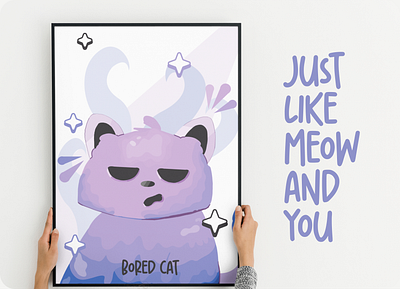 Cat Art aesthetic artwork branding cat drawing cat illustration cat sticker character design cute cute cat design design digital art frame fun graphic design pet illustration pink purple stars art tote whimsical art