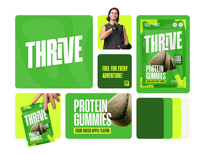 Thrive - Protein Gummy Branding & packaging Design branding candy candy packaging fitness food food packaging graphic design gummies gummy healthy logo nutrition protein supplement wellness