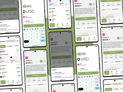 Crypto Wallet Android App Design 🪙 agency android app design blockchain crypto figma financial fintech green minimalist mobile app money nft product design startup technology uiux user interface web3