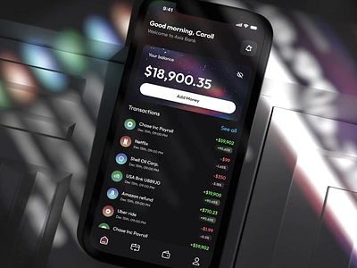 Fintech App UI: Dark theme 3d animation branding card charts clean ui credit score crypto dark theme dashboards featured fintech ios mobile banking motion graphics popular saas spendings transactions ui