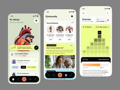 HeartWise - AI Driven Application ai app cholesterol tracker doctor community health app design healthcare uxui design