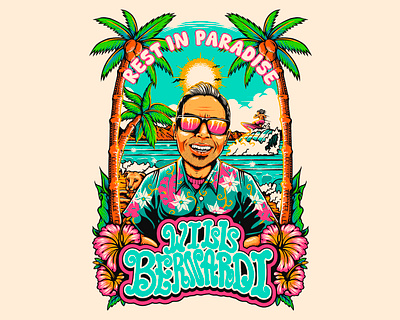 REST IN PARADISE, WILL BERNARDI - CHARACTER VECTOR ILLUSTRATION apparel art beach branding design graphic design hawaii illustration logo paradise surf tropical ui ux vector