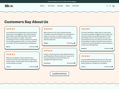 Testimonial section | UI design for healthy snacks e-commerce healthy healthy food healthy snack review reviews snack testimonial testimonial section testimonials ui design