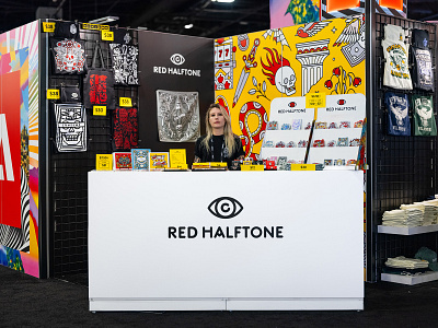 Red Halftone at Adobe MAX 2024 adobe adobe max artist market booth halftone illustration marketplace merch monoline pop art popup red halftone tattoo vending