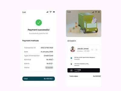Payment Confirmation & Delivery Tracking delivery minimal design payment sucess ui