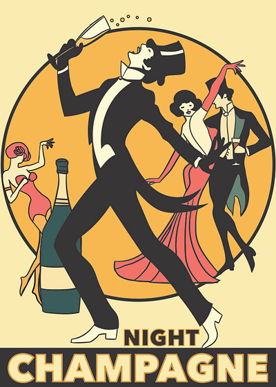 Art Deco Revival: Champagne Night 3d animation graphic design