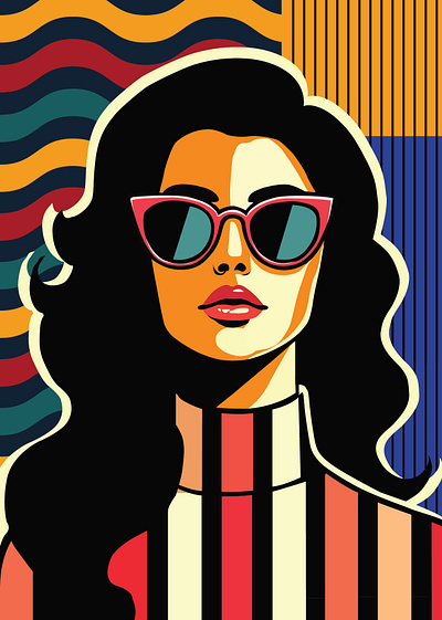 Retro Glam: Vibrant Portrait Design 3d graphic design