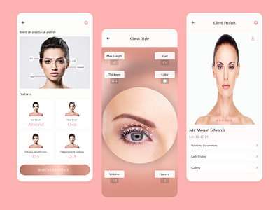 Lash Map - Lash Craft Mobile App UI/UX ai app app design app uiux beauty app clean design eye lashes eyelash app figma girl app ui lash craft lash craft ui lash map ui lash mapping lash styling minimal design mobile uiux pink app ui ui design ui ux design user experience