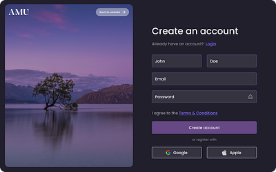 Sign up page design ui