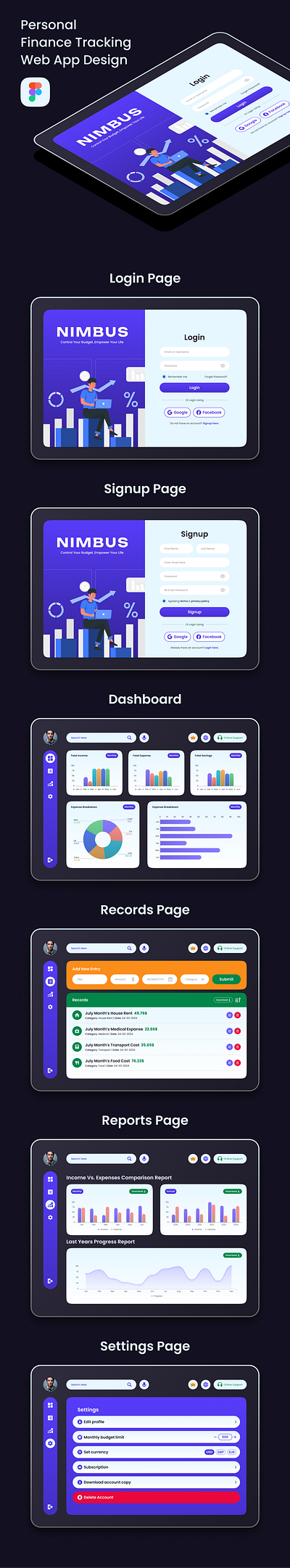 Personal Finance Tracking Web App Design app design figma finance minimal ui ux web