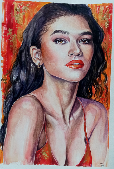 Zendaya Watercolor Portrait - Original Artwork, Fan Art artwork hand painted paint painting portrait watercolor woman zendaya