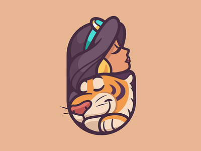 Jasmine animal cute disney friendly happy identity illustration jasmine kawaii logo mascot movie rajah tiger