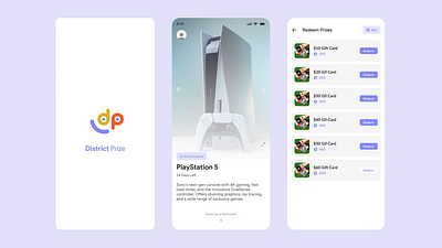 District Prize | App UI UX Design app design app ui contest app figma graphic design minimal app motion graphics popup design prototyping registration screen reward app slideing app ui ux ux design