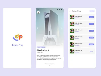 District Prize | App UI UX Design app design app ui contest app figma graphic design minimal app motion graphics popup design prototyping registration screen reward app slideing app ui ux ux design