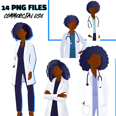 Professional Black Female Doctor Illustrations Bundle branding design graphic design illustration vector